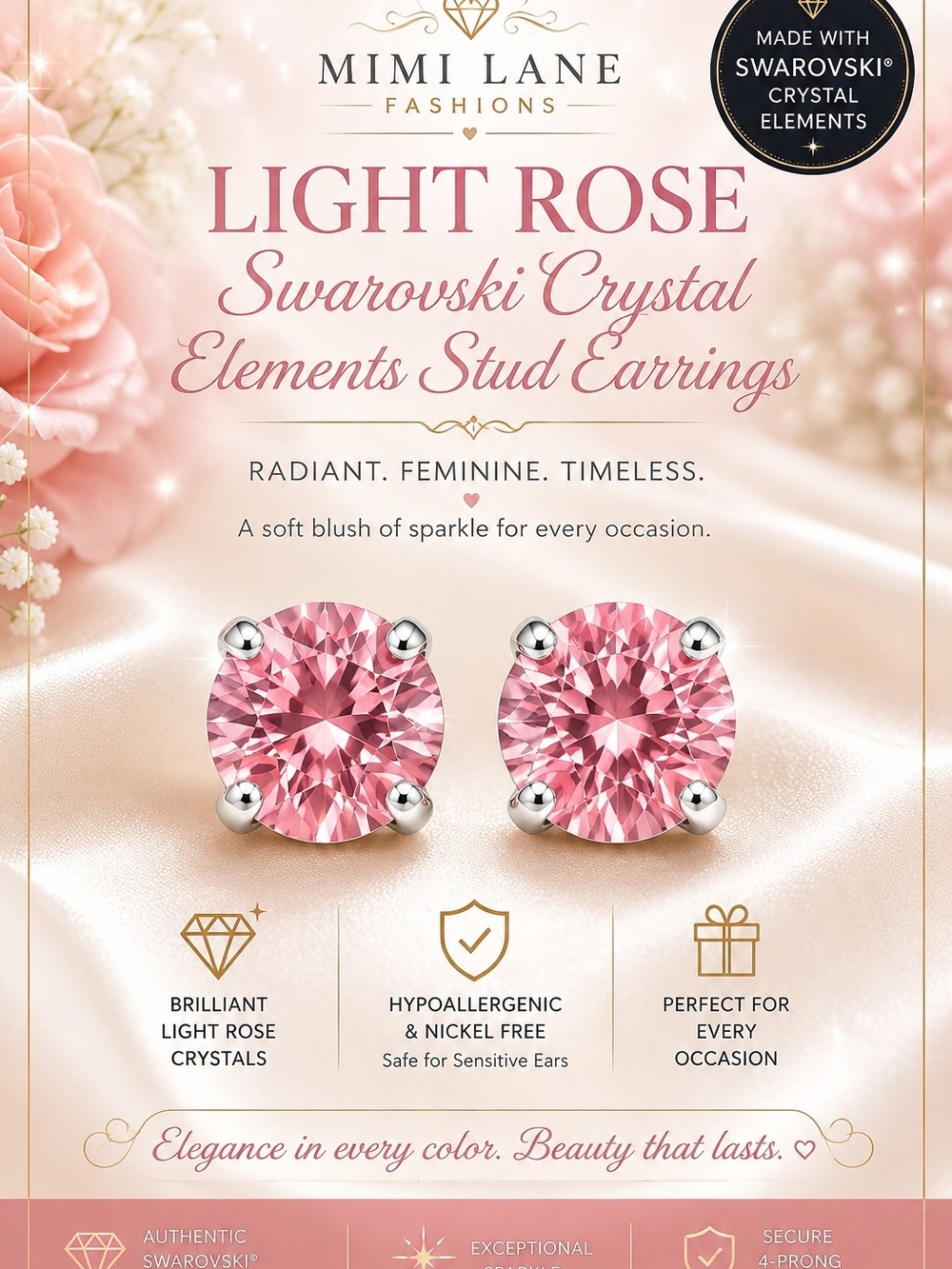 Light Rose Crystal Stud Earrings